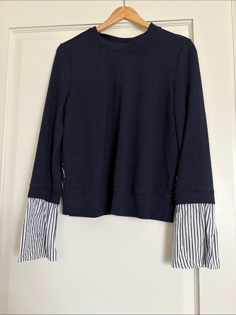 Nordstrom Navy Pullover Sweatshirt with Striped Cuff Detail